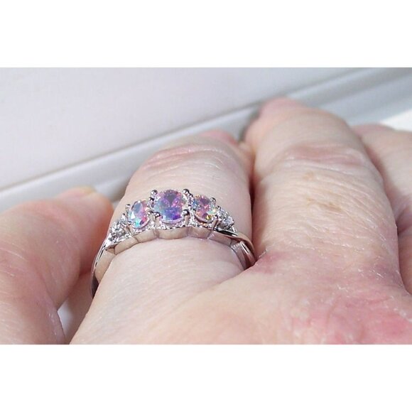 925 STERLING SILVER Simulated Triple Mercury Mystic CZ Ring - Picture 6 of 16